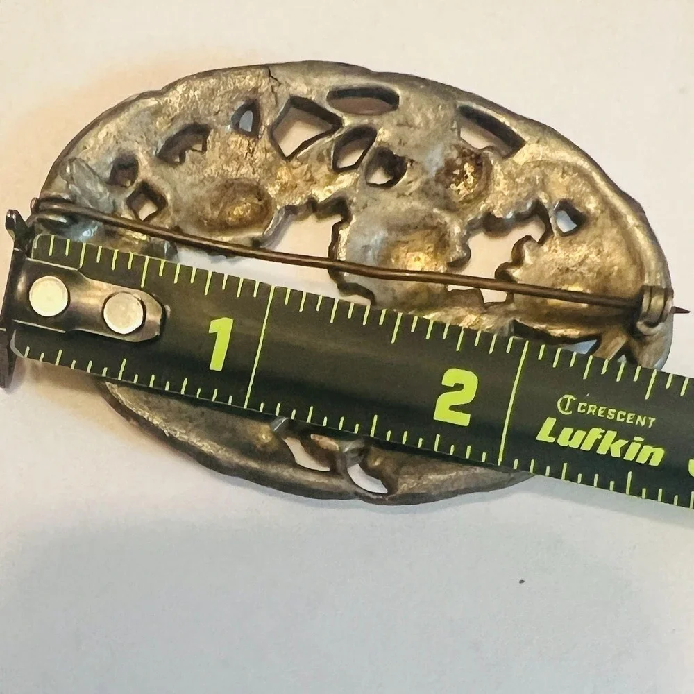 Vintage Pot Metal Rhinestone Sash Pin Brooch Thistle FloralREAD Art Deco‎